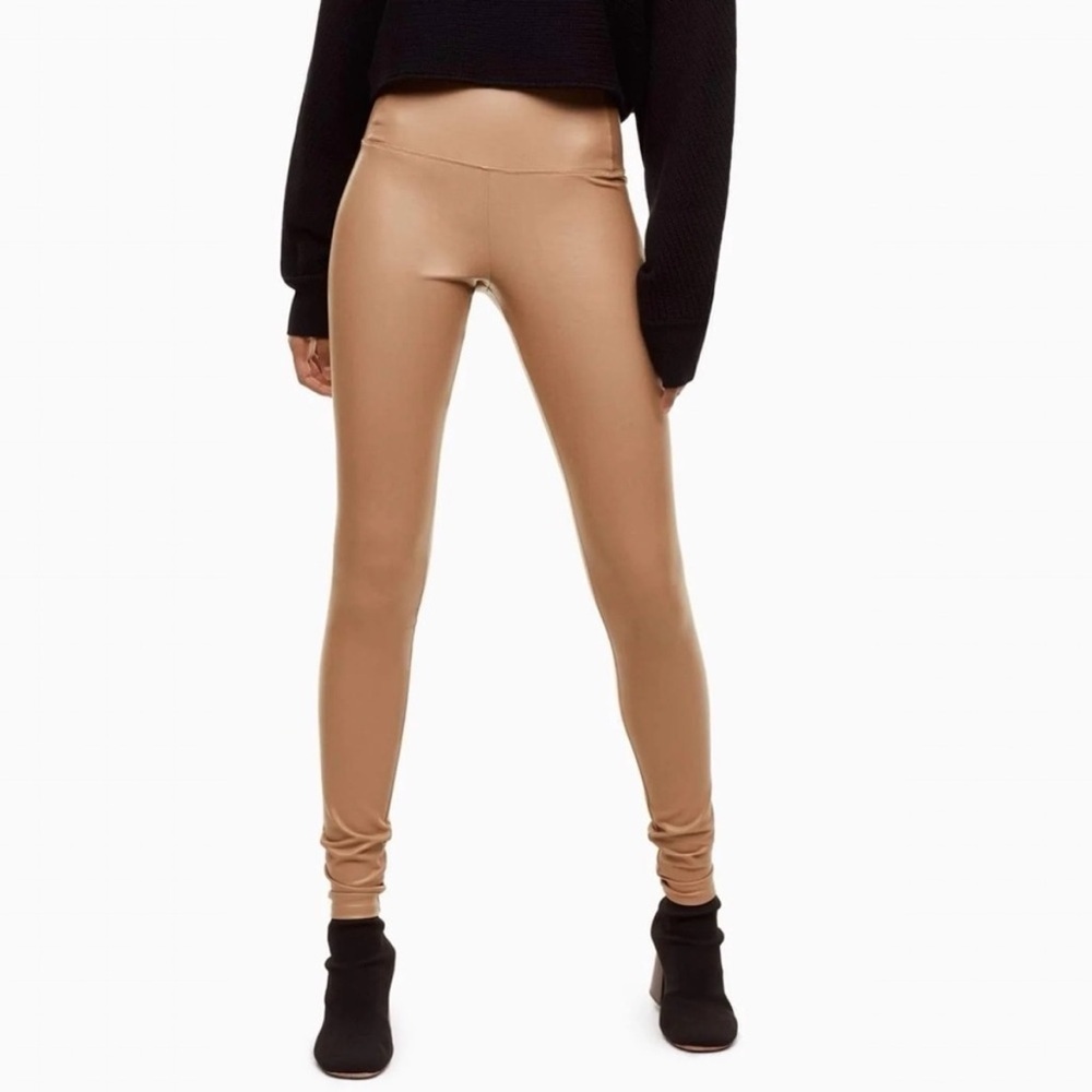 Aritzia Wilfred Free Gold Camel Daria Vegan Leather Pant Leggings Size XS (1)